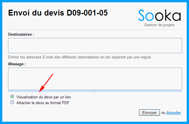 L'option qui permet l'envoi sous la forme d'un fichier PDF